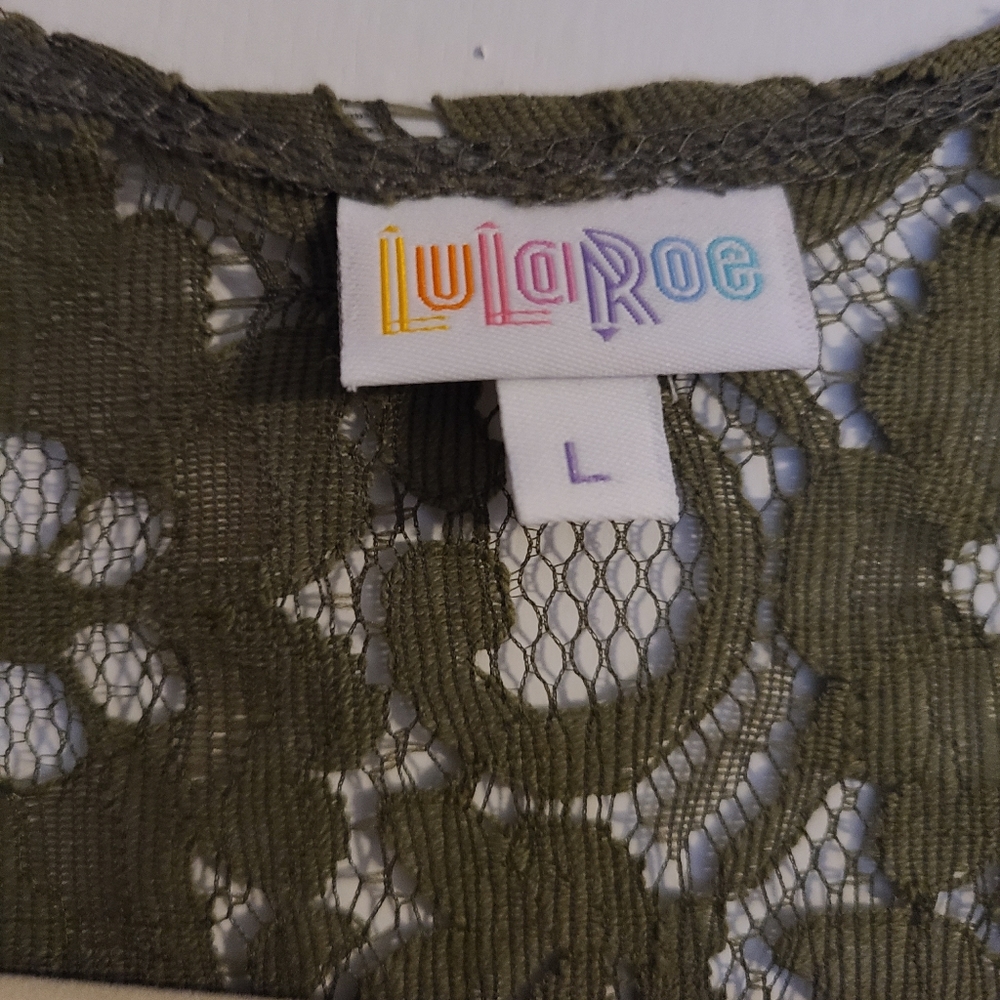 Lularoe Joy Olive Green Lace Duster Vest, Size Large - Picture 2 of 2